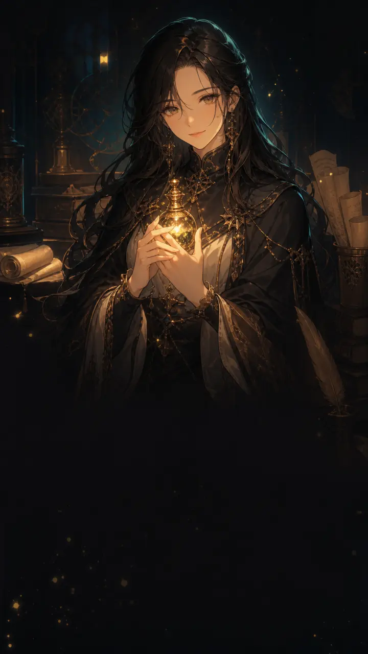 The Ink muse — Everlore key art of story ink drawn from a lantern-lit well