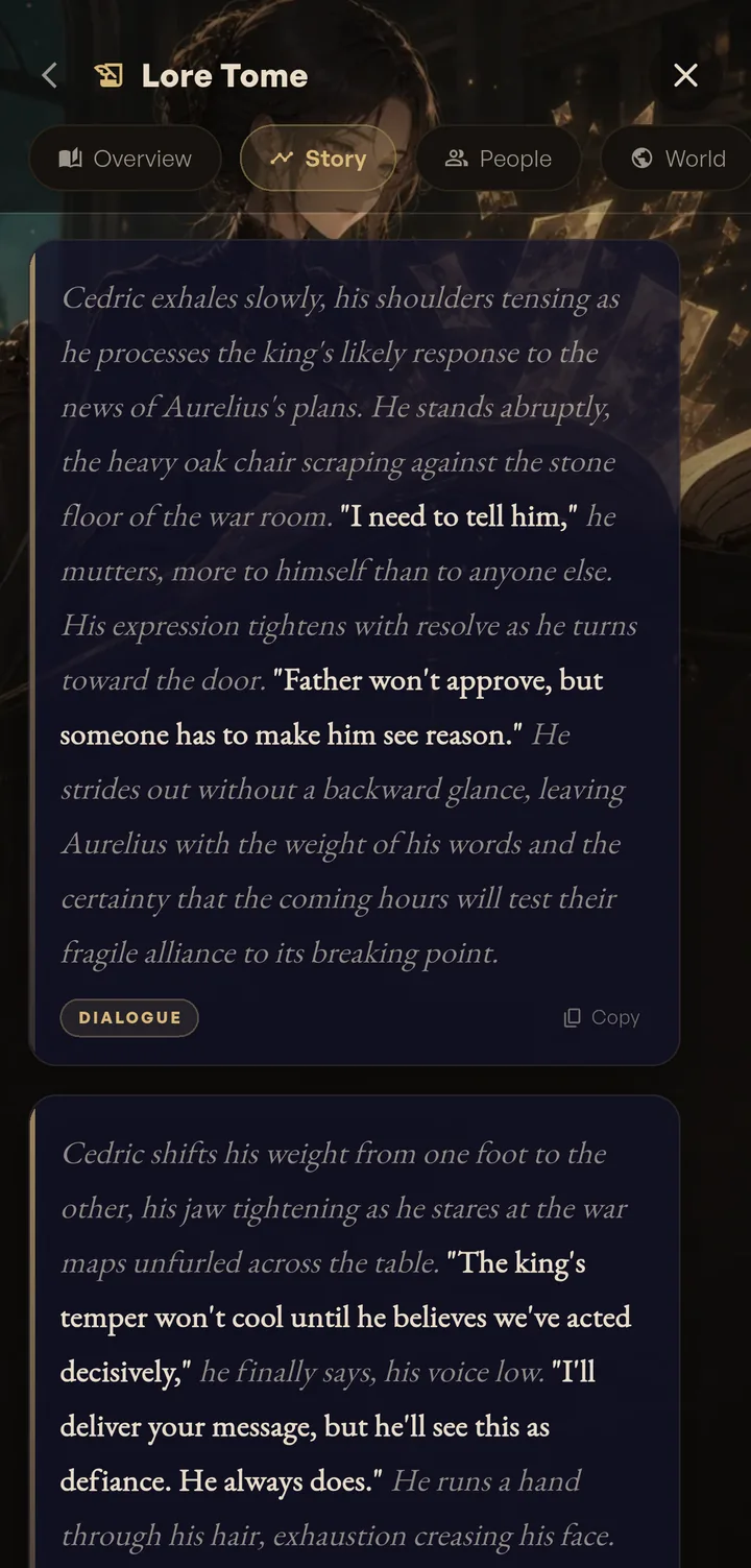 The Story tome in the Everlore app
